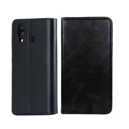 Leather Flip Cover with Internal Pocket For Samsung Galaxy A20E Black